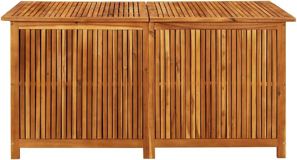 Solid Acacia Wood Patio Storage Box 59.1x31.5x29.5 Inches with Waterproof Bag, Gas-Lift Lid, Bench and Side Table for Cushions, Pillows, Garden Tools