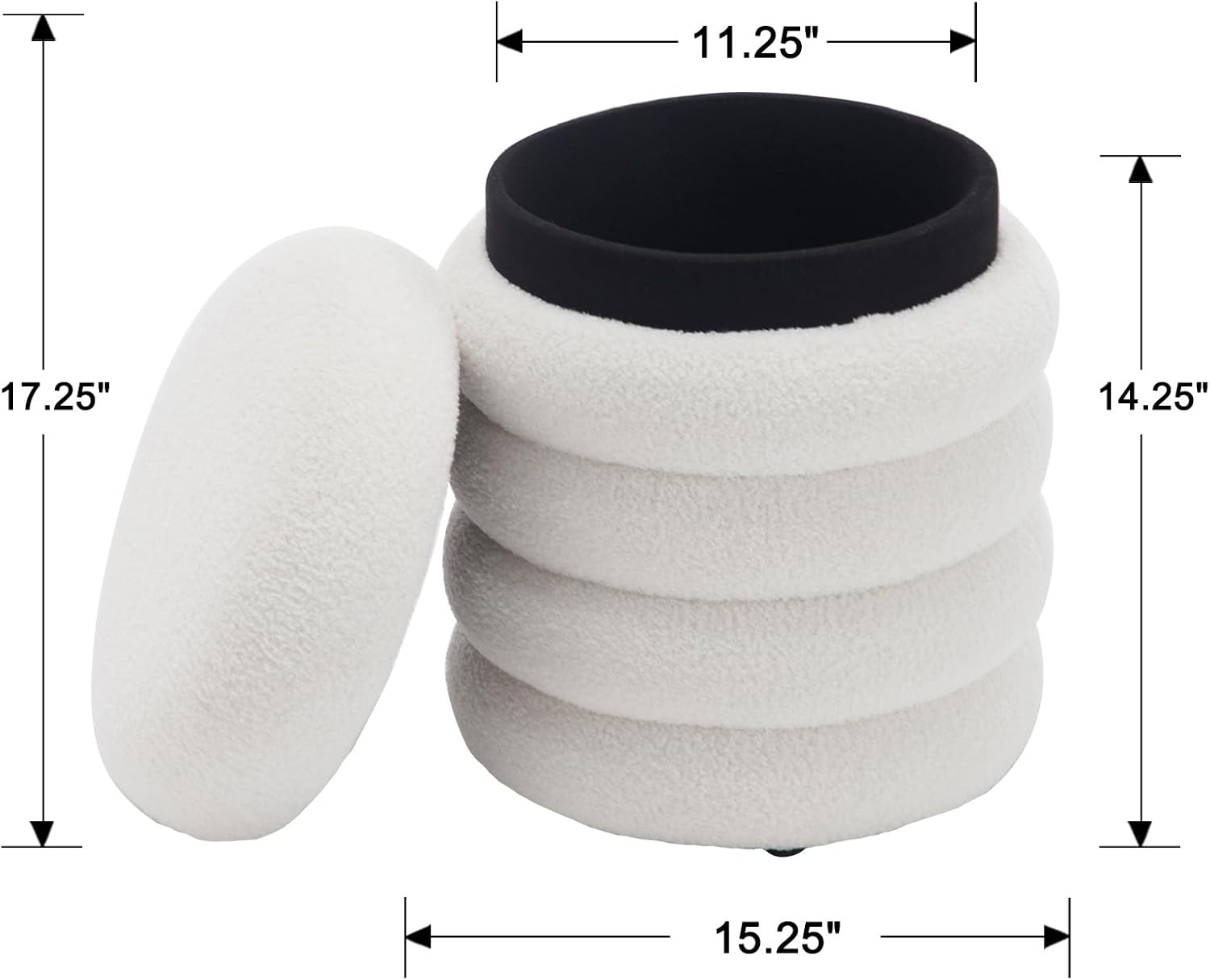 White Round Ottoman with Storage Upholstered Sherpa Foot Stool Ottoman Small Boucle Foot Rest Pouf for Living Room/Entryway, Set of 2
