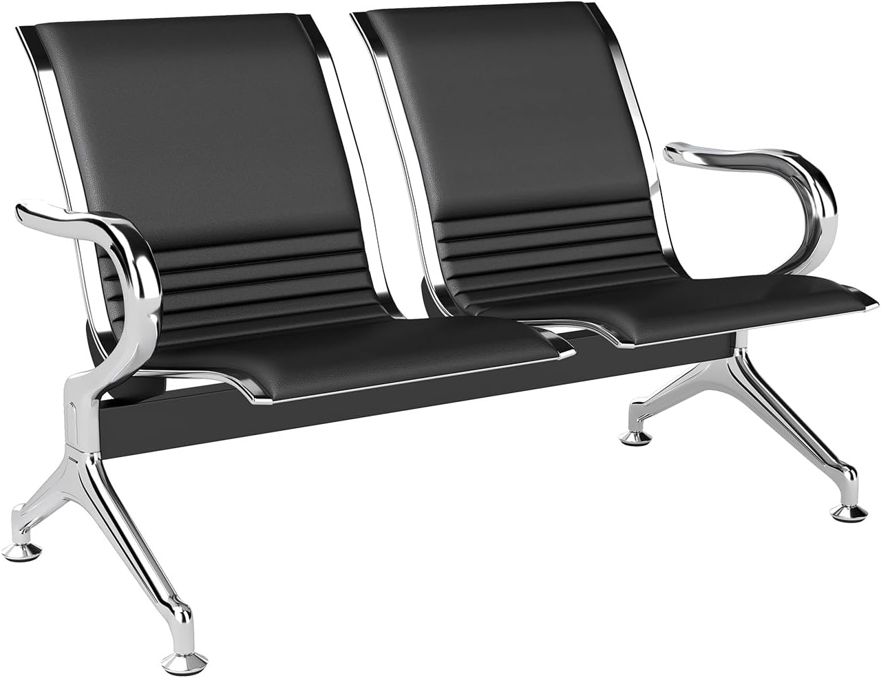 Kinsuite 2-Seat Waiting Room Bench - All PU Leather Waiting Room Chairs with Arms & Non-Slip Foot Mats, Reception Chairs Guest Chair for Office Airport Bank Salon, Black