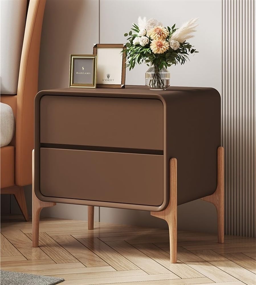 Light Luxury Modern Two-Drawer Bedside Table Free Installation Boudoir Storage Cabinet Stylish and Practical Bedside Storage All Occasion(Brown,40 cm)
