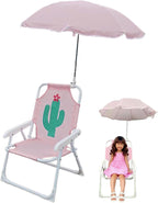 Kids Beach Chair with Umbrella, Foldable & Detachable Portable Oxford Cloth Cute Kids Beach Chair with Canopy for Outdoor Summer, Cactus