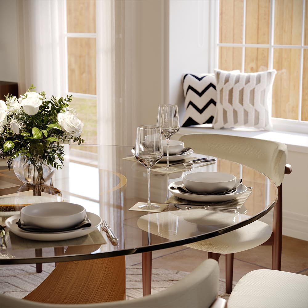 POVISON Round Dining Table for 4-6, 47" Glass Tabletop Dining Table with Bronze Carbon Steel Pedestal, Modern Dining Room Table for Kitchen, Living Room (Table Only)