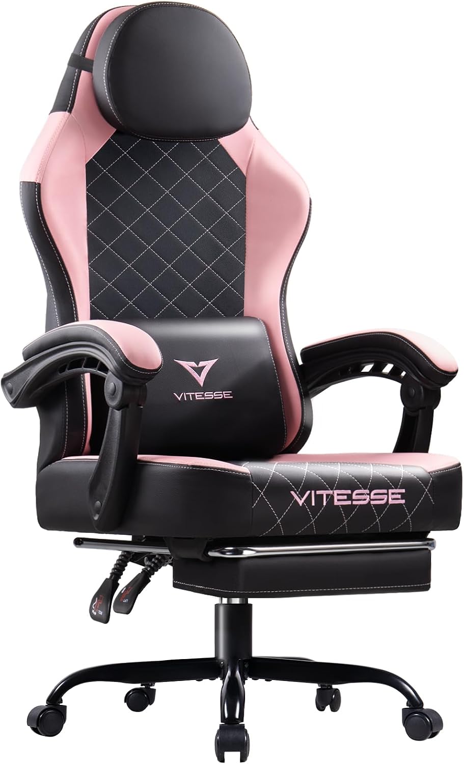PUKAMI Gaming Chair with Footrest,Ergonomic Gamer Chair for Adults, Racing Style Reclining Computer Game Chair with Headrest and Lumbar Support (Pink)