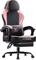PUKAMI Gaming Chair with Footrest,Ergonomic Gamer Chair for Adults, Racing Style Reclining Computer Game Chair with Headrest and Lumbar Support (Pink)
