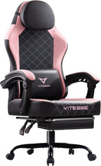 PUKAMI Gaming Chair with Footrest,Ergonomic Gamer Chair for Adults, Racing Style Reclining Computer Game Chair with Headrest and Lumbar Support (Pink)