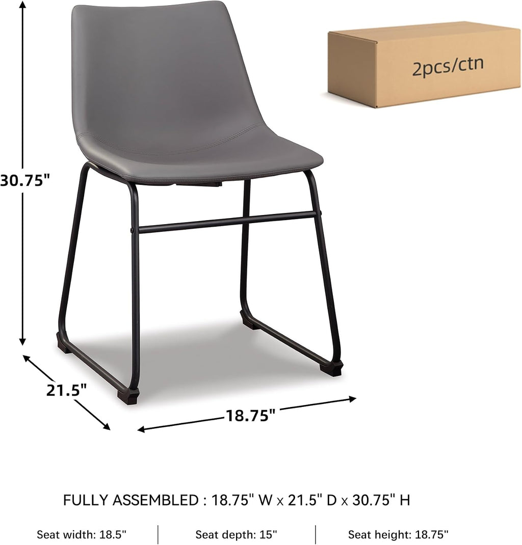 Signature Design by Ashley Centiar Faux Leather Dining Chairs, Set of 2 | Mid century modern bucket seat, Sturdy black metal frame sled base with floor glides, Easy to clean wipeable upholstery