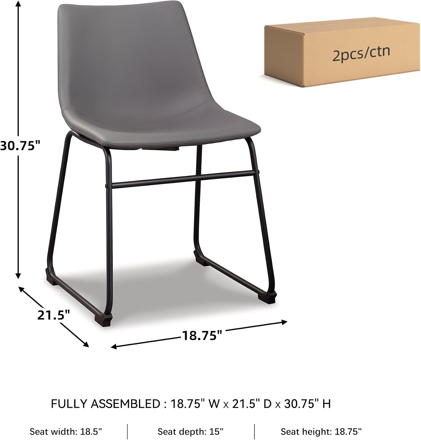 Signature Design by Ashley Centiar Faux Leather Dining Chairs, Set of 2 | Mid century modern bucket seat, Sturdy black metal frame sled base with floor glides, Easy to clean wipeable upholstery
