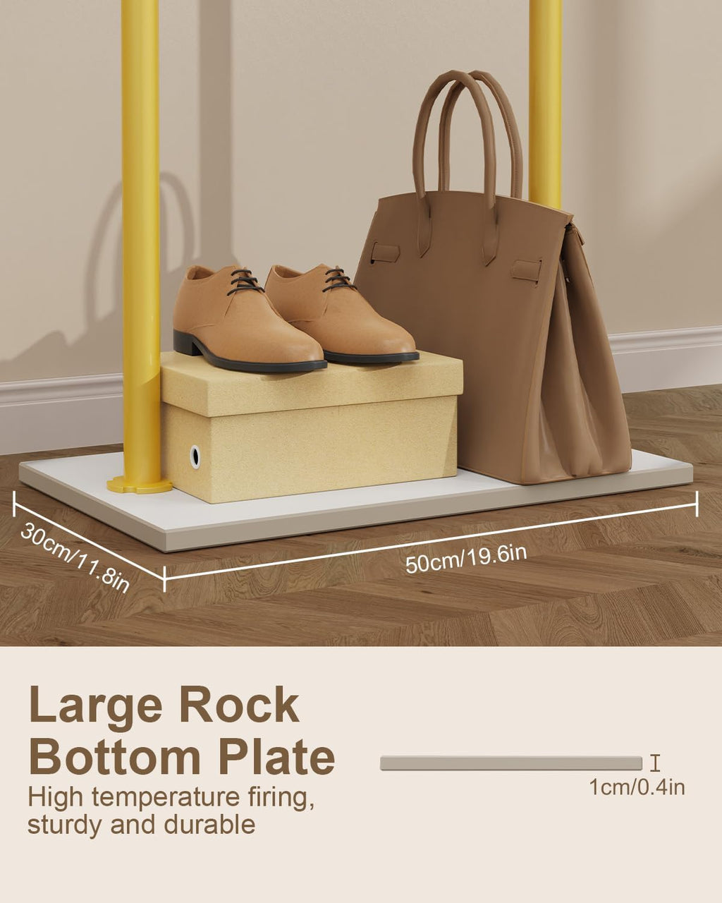 Coat Rack Freestanding, Clothes Rail, 19.7x11.8x68.9 In, Gold | Modern Garment Rack with 2 Hooks and Heavy Rock Slab Base, Industrial Metal Clothing Hanger Stand for Entryway, Living Room
