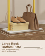 Coat Rack Freestanding, Clothes Rail, 19.7x11.8x68.9 In, Gold | Modern Garment Rack with 2 Hooks and Heavy Rock Slab Base, Industrial Metal Clothing Hanger Stand for Entryway, Living Room