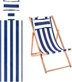 Beach Sling Chair Replacement Canvas, 16x44.5 Inch Folding Lounge Chair Fabric with Pillow for Beach/Sunbathing/Courtyard/Garden [Striped Dark Blue, Only Replacement]