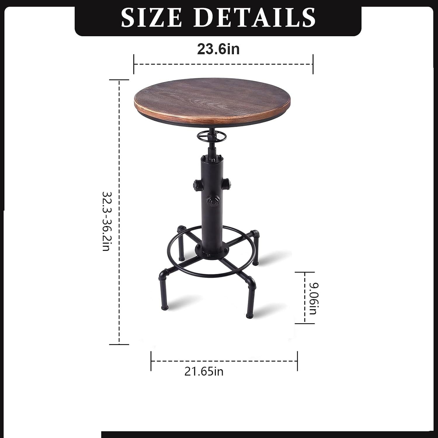 Industrial Tall Bistro Table 32.3-36.2" Adjustable Swivel Pub Coffee Table Metal Hydrant Stylish Design