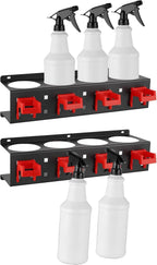 MOLIGOU 2 Pcs Spray Bottle Holder Wall Mount, Detailing Bottle Organizer, Spray Bottle Rack with 4 Holes and 4 Hooks