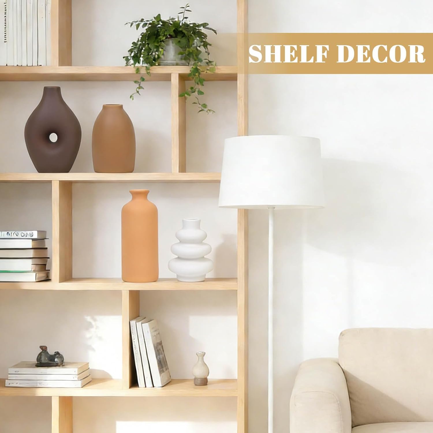Ceramic Flower Vase Set Modern Farmhouse Decor Vases for Home Table Centerpiece - Rustic Flower Vases for Living Room Kitchen Shelf Mantle Fireplace Bedroom Office Bathroom Dining Coffee Table Decor