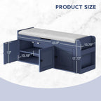 42.6" Entryway Shoe Storage Bench with Padded Seat, 3 Doors and Side Shelves, Lift Top Storage Bench for Shoes, Hallway, Bedroom, Living Room, Navy Blue