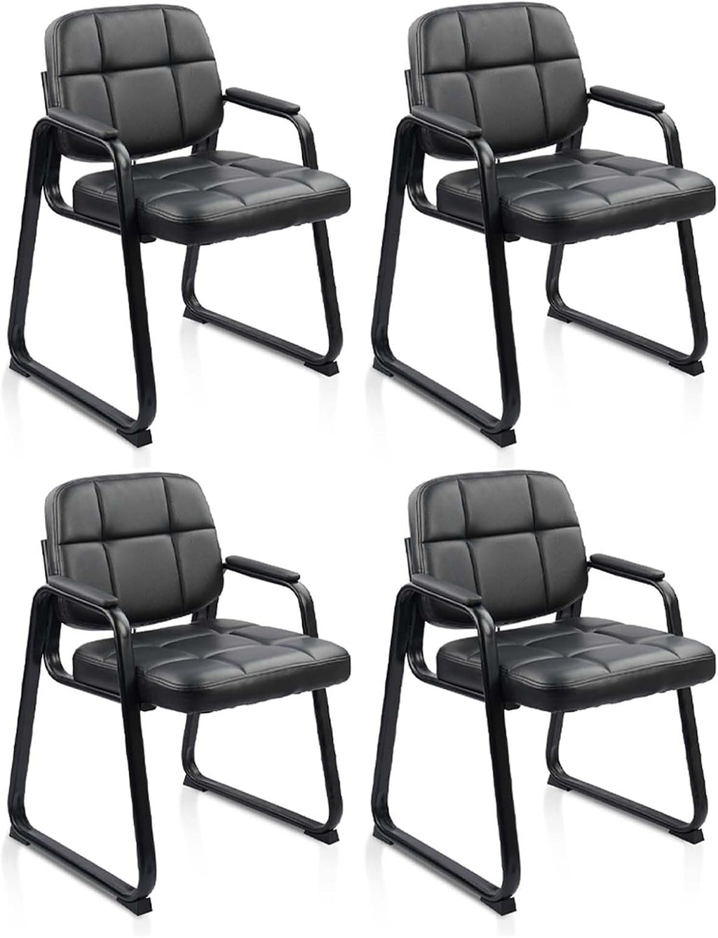 CLATINA Reception Chairs Set of 4, Leather Guest Chairs with Padded Arms and Sled Base, Waiting Room Chair No Wheels, Computer Desk Chair for Office, Home, Break Conference Meeting Room, School, Black