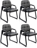 CLATINA Reception Chairs Set of 4, Leather Guest Chairs with Padded Arms and Sled Base, Waiting Room Chair No Wheels, Computer Desk Chair for Office, Home, Break Conference Meeting Room, School, Black