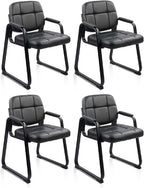 CLATINA Reception Chairs Set of 4, Leather Guest Chairs with Padded Arms and Sled Base, Waiting Room Chair No Wheels, Computer Desk Chair for Office, Home, Break Conference Meeting Room, School, Black
