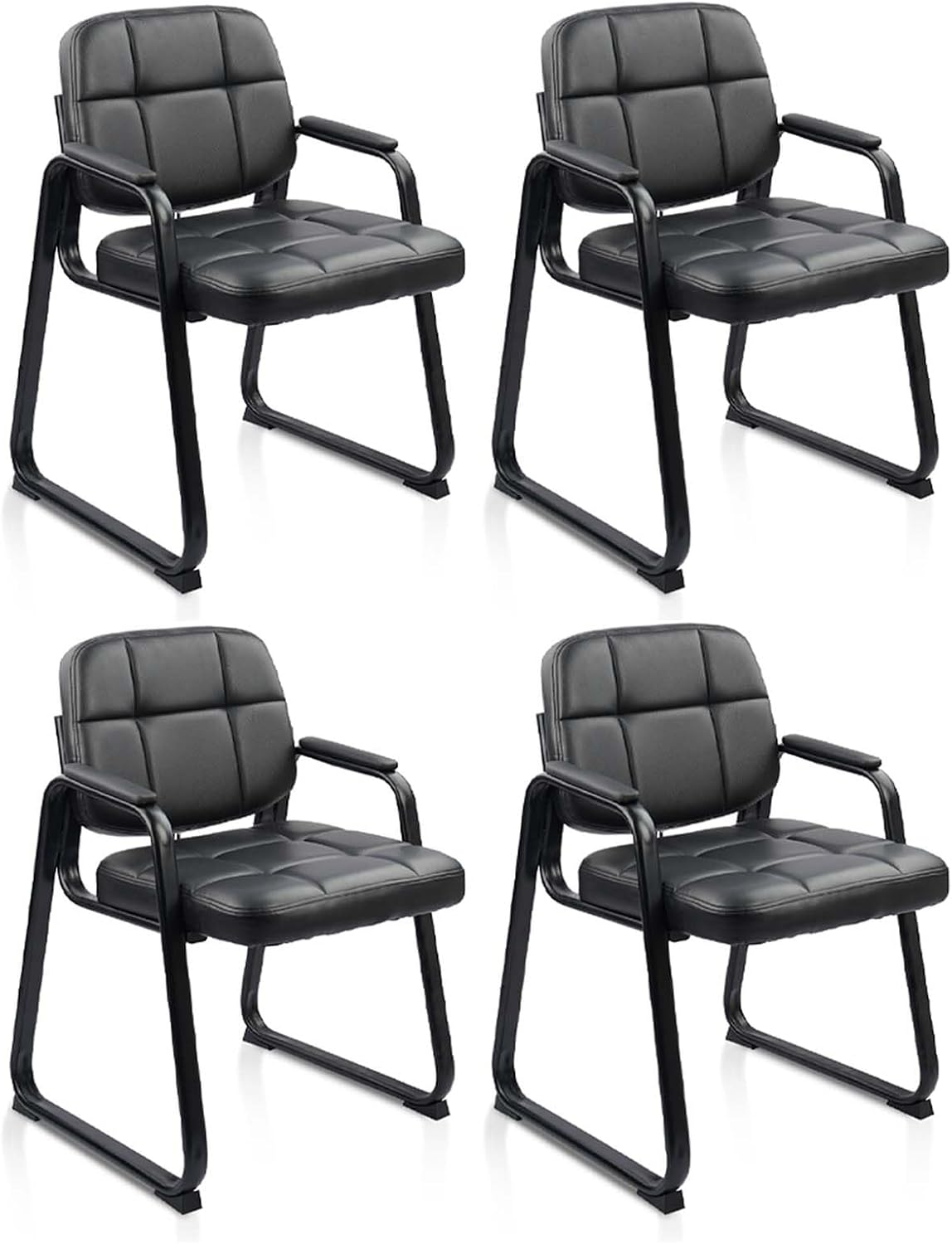 CLATINA Reception Chairs Set of 4, Leather Guest Chairs with Padded Arms and Sled Base, Waiting Room Chair No Wheels, Computer Desk Chair for Office, Home, Break Conference Meeting Room, School, Black