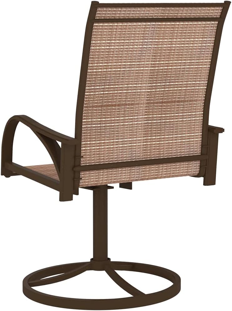 Set of 2 Brown Patio Swivel Chairs with Textilene Sling, Powder-Coated Steel Frame, 360-Degree Swivel Base, Ergonomic Back Support and Curved Arms for Outdoor Garden Lounge