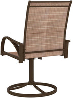Set of 2 Brown Patio Swivel Chairs with Textilene Sling, Powder-Coated Steel Frame, 360-Degree Swivel Base, Ergonomic Back Support and Curved Arms for Outdoor Garden Lounge