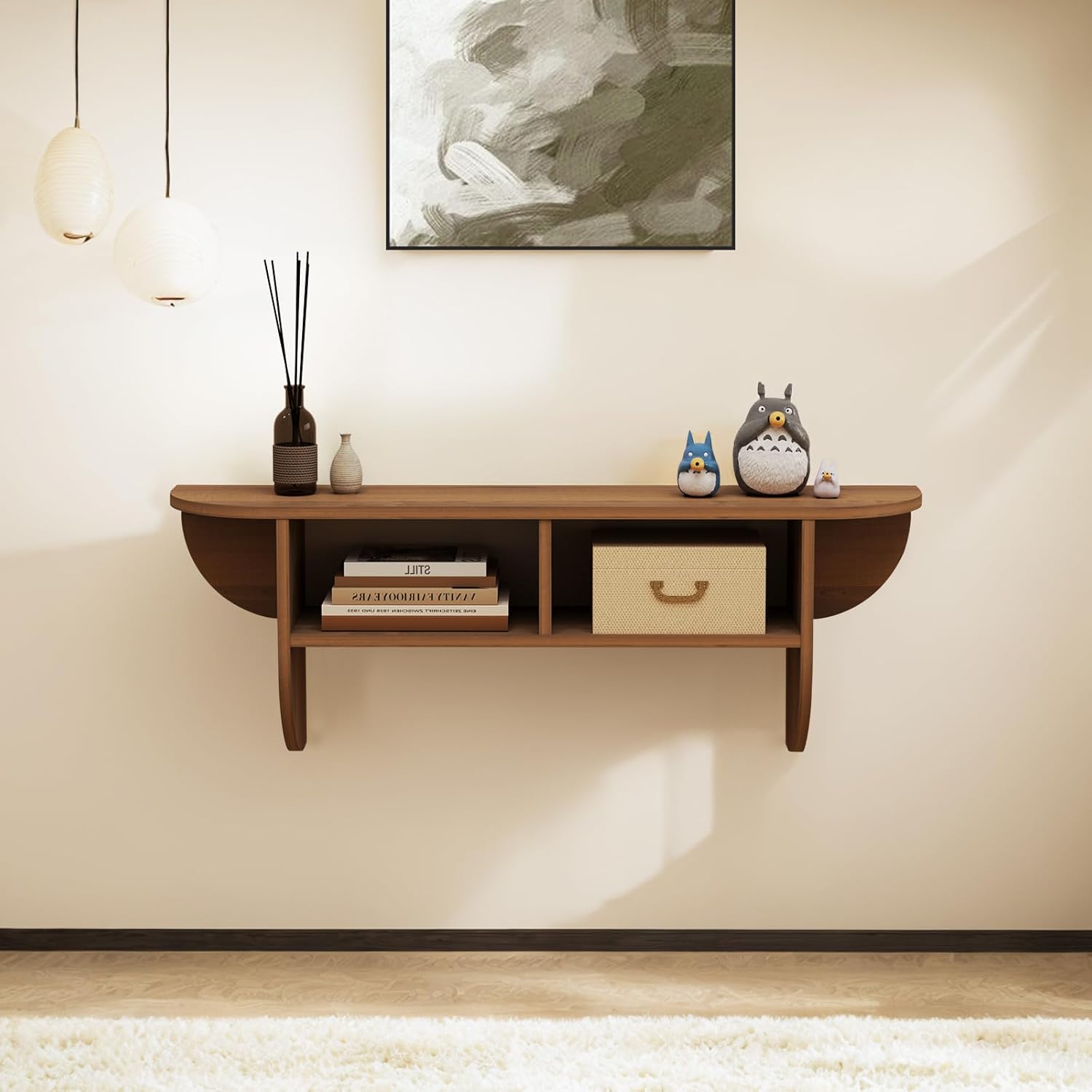 Floating Solid Wood Console Table, 32'' Wall Mounted Narrow Entryway Table with Storage Shelf, Modern Couch Table Small Entry Way Tables for Entryway, Front Hall, Hallway (Walnut, 31.5IN)