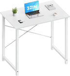 OLIXIS Home Office Computer Desk, Small Office 32-inch Writing and Study Desk, Bedroom Table with Metal Frame and Wooden Top, Compact Modern Study Table for Home Use, White