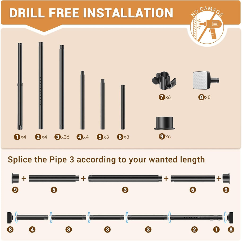 Room Divider for Room Separation,Tension Curtain Rods No Drilling for Room Separation, 4-10ft(H) 28-171inch(W) Heavy Duty Floor to Ceiling Tension Rod Divider for Temporary Privacy Wall Divider,Black
