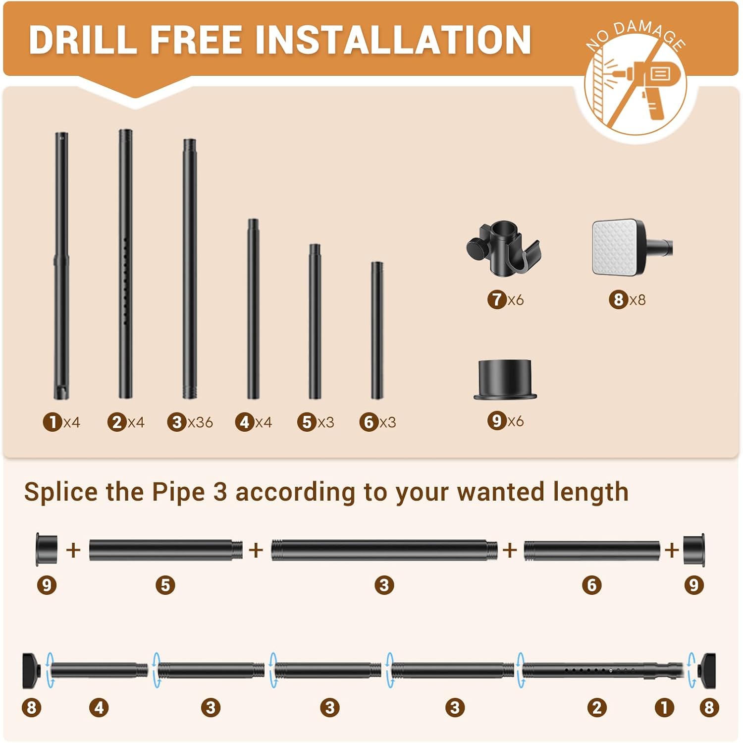 Room Divider for Room Separation,Tension Curtain Rods No Drilling for Room Separation, 4-10ft(H) 28-171inch(W) Heavy Duty Floor to Ceiling Tension Rod Divider for Temporary Privacy Wall Divider,Black