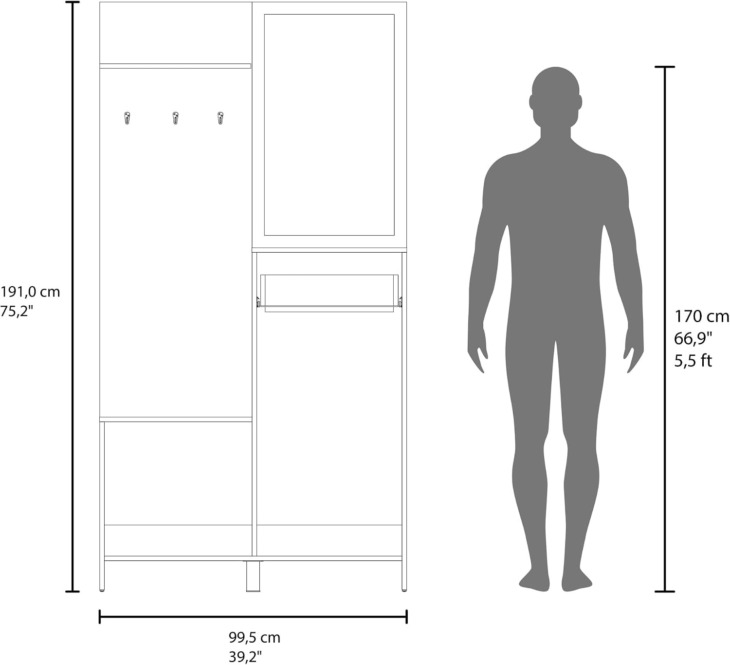 Farmhouse Tall Mirrored Cabinet with Hangers, Console Table for Entryway Living Room,for Kitchen Home