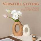 Beige & Brown Ceramic Vases for Home Decor, Modern Abstract Face Vase Set of 2, Unique Boho Flower Vases for Living Room, Office, Entryway, Wedding for Couple, Home Gifts for Friends