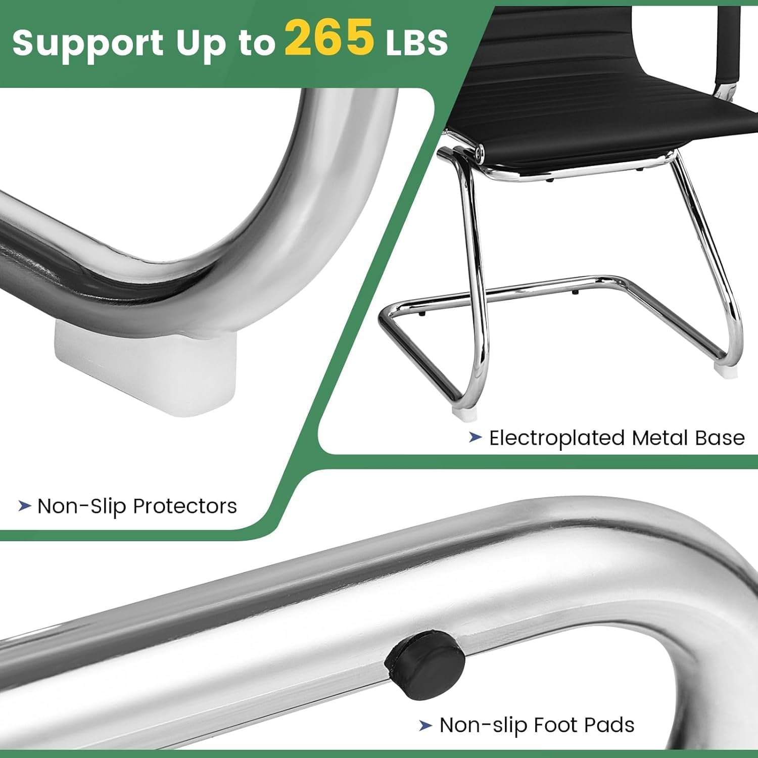 POWERSTONE Office Reception Guest Chair Set of 2 - Office Conference Desk Chair with No Wheels, Ergonomic Mid Back PU Leather Metal Base with Arms for Home Conference Meeting Waiting Room Lobby