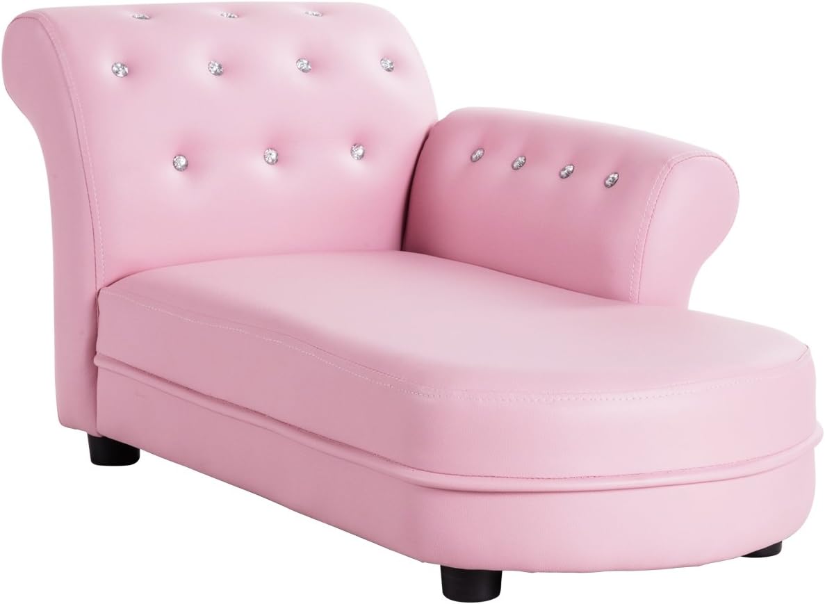 Costzon Kids Couch, 2 in 1 Princess Double Seat Children's Sofa w/PU Leather Surface, Toddler Armrest Chair for Kids Room, Soft Sofa Couch Toy Baby Boys Girls 3-5 Old Birthday