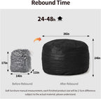 3 Feet Bean Bag Chair, Memory Foam Filled, Removable Cover, Bean Bag Chairs for Adults and Teens, Round Sofa Chair for Living Room, Bedroom and Gaming Room, Black