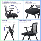 Conference Room Chairs, Folding Office Desk Chair with Lumbar Support and Sliding Armrest with Casters, Stackable Office Guest Chairs & Reception Chairs (2 Pack)