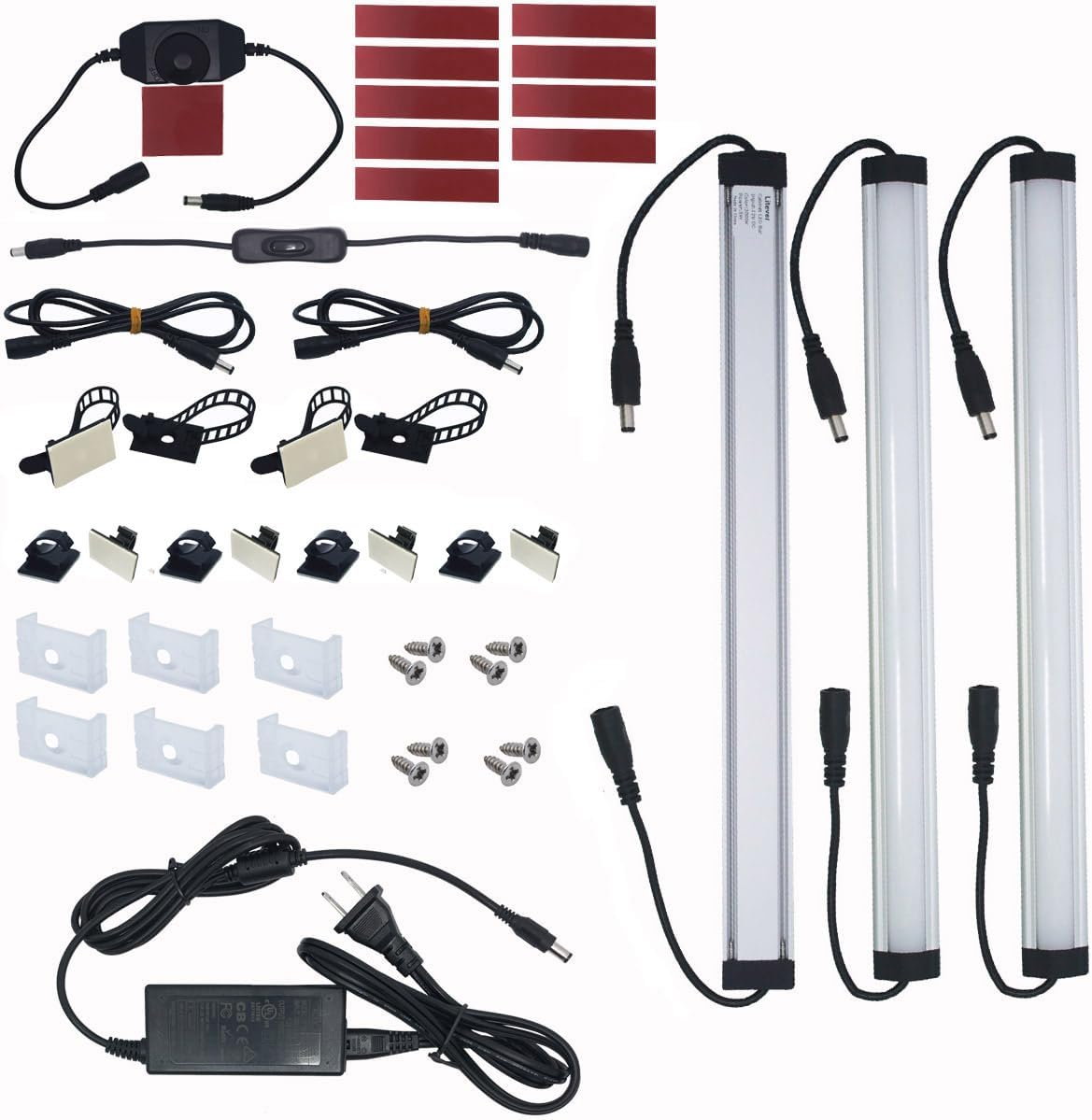 Litever Kitchen Under Cabinet LED Lighting Kits,3 PCS 1 Feet Super Bright LED Light Bars per Set, Daylight White 20W 1000 Lumen Dimmable Plug in for Kitchen Cabinets Counters Cases 5000K (3 Bars Kit)