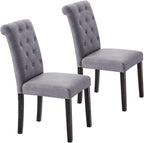 Dining Chairs Set of 2 Upholstered Dining Room Chairs Fabric Tufted Kitchen Chairs with Wood Legs High Back Dining Chair Mid Century Modern Chair for Dining Room,Kitchen,Living Room (Gray)