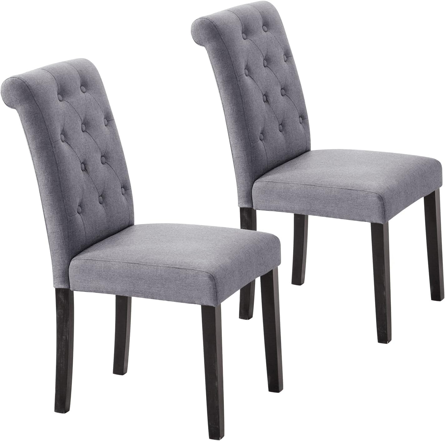Dining Chairs Set of 2 Upholstered Dining Room Chairs Fabric Tufted Kitchen Chairs with Wood Legs High Back Dining Chair Mid Century Modern Chair for Dining Room,Kitchen,Living Room (Gray)