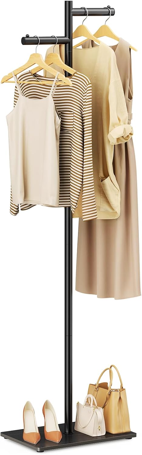 Metal Freestanding Coat Rack, 68.9"H Z-Shaped Coat Tree with Natural Rock Base, Modern Clothes Hanger Stand for Coats, Hats, Bags & Scarves, Ideal for Entryway, Bedroom, Office & Living Room