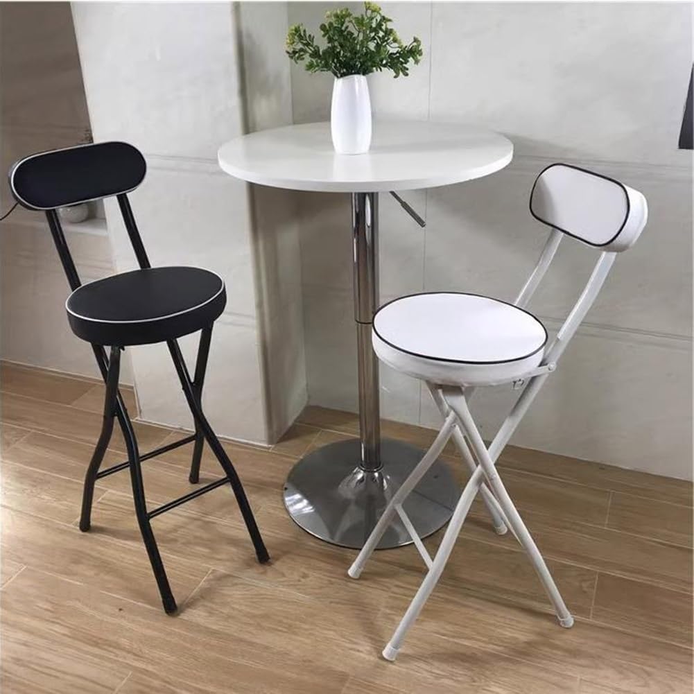 Portable Folding Stool with Padded Seat Backrest and Footrest Foldable Bar Chair for Adults Collapsible Round(Black,Sitting Height:60cm/24)