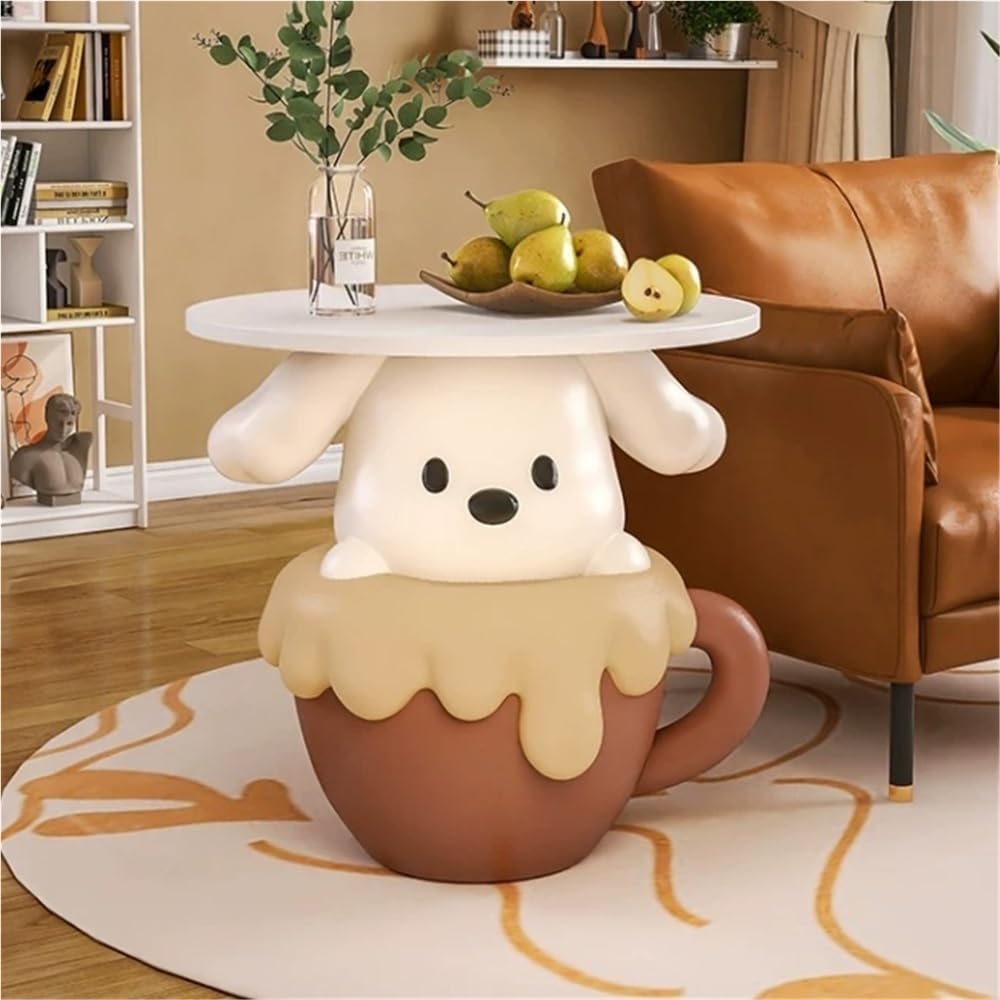 Modern Cute Puppy Side Table with Tray, Resin Dog Sculpture Accent End Table, Creative Bedside Coffee Tables for Living Room Bedroom Office Small Spaces, Funky Furniture for Home Decor