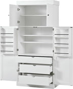 Large Freestanding Kitchen Pantry Cabinet, Cupboard Storage Cabinet with Adjustable Shelves, Door Shelves, Drawers and Wine Racks for Kitchen, Dining Room (White)