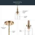 Kichler Madden 1-Light Mini Pendant Light Fixture with Clear Glass Shade in Champagne Bronze, Sloped Ceiling Compatible for Kitchen Island Hanging Lighting (15" x 7 "), 52725CPZ