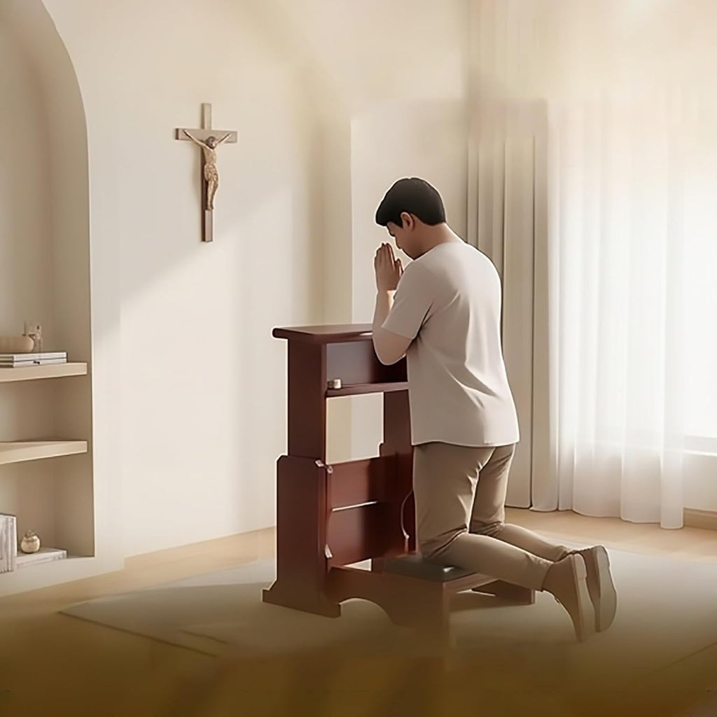 Church Pulpit Kneelers Chair for Praying,Prayer Bench for Kneeling at Home,Foldable Storage, Wooden Bench for Kneeler Prayer,Height Adjustable, Meditation Gifts(Brown)