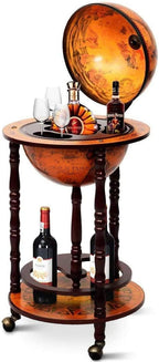 17" Wooden Globe Wine Rack, Wooden Globe Wine Bar Stand, Freely Movable Stable Liquor Bottle Shelf, Nautical Chart Wine Storage Cabinet, 16th Century Retro Wine Cupboard, Retro Brown