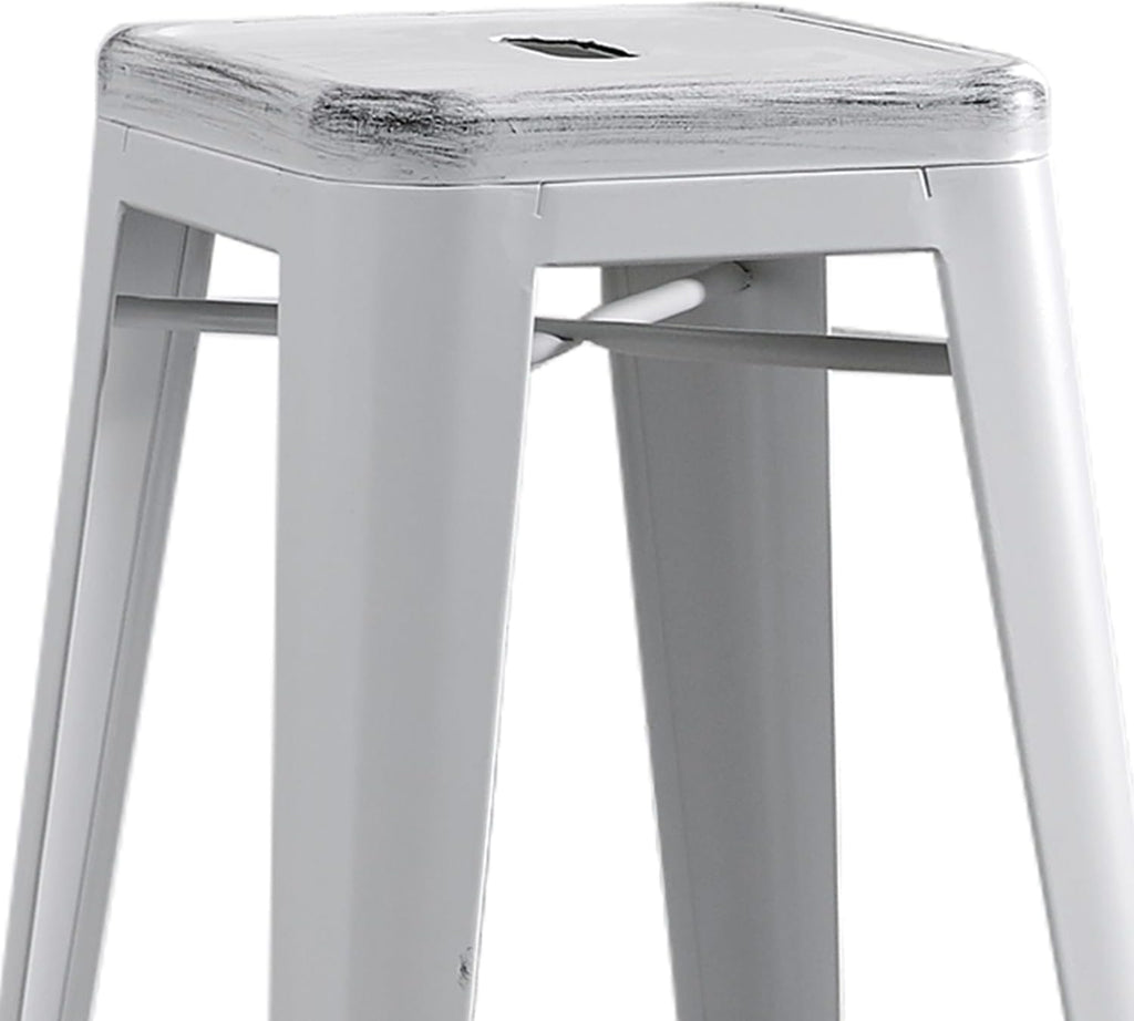 AC Pacific 30” Metal Backless Barstool Set of 2 – Country Rustic Style, Lightweight & Sturdy Build, Easy Assembly – Distressed Snow White