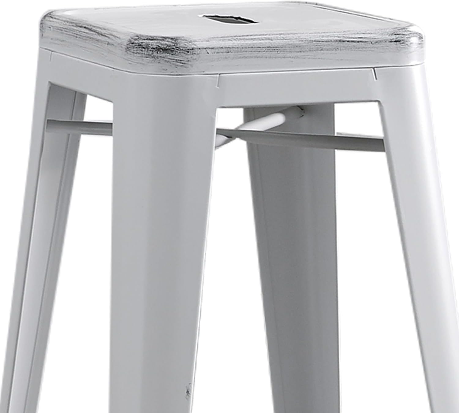 AC Pacific 30” Metal Backless Barstool Set of 2 – Country Rustic Style, Lightweight & Sturdy Build, Easy Assembly – Distressed Snow White