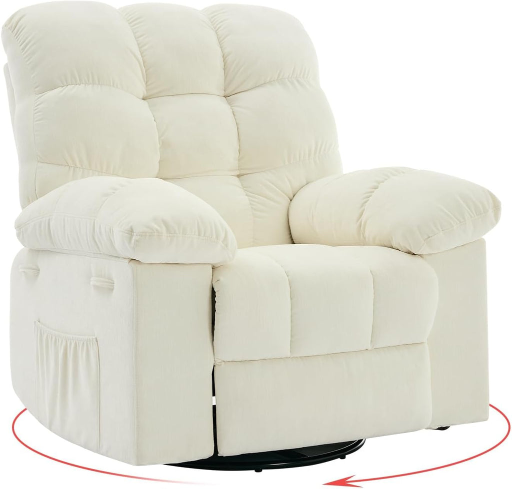 Swivel Rocking Recliner Chair With Extra Large Footrest High Back, 360° Swivel Rocker Chair,Upholstered Glider Nursery Chair for Living Room, Bedroom & Nursery, Comfortable Deep Seat for Relaxation