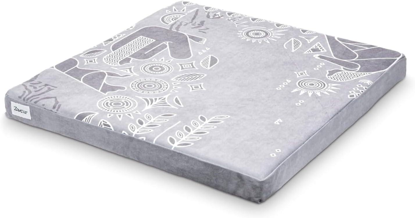 Zaveur Royal Court Meditation Mat With Velvet Cover - 24" x 24" Square Zabuton Thick Yoga Mat - Non Slip Exercise Mat for Home Workout - Thick Foam Exercise Floor Mat for Zafu or Bench