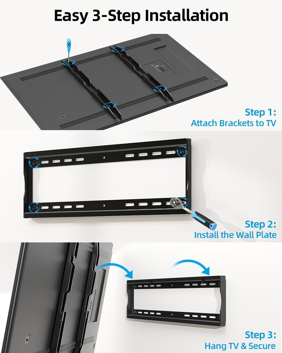 HOME VISION Heavy Duty TV Wall Mount for 42–100" TVs, Fits TCL & Samsung 98" TVs, 2mm One-Piece Solid Steel, Holds 220 lbs, Max VESA 600×600mm, Fits 16/18/24" Studs, Ultra Slim Fixed TV Mount, HV8602