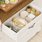 HOSTACK Kitchen Island Cart with Storage, 47'' Kitchen Storage Island on Wheels with 2 Drawers, Rolling Island Table with Adjustable Shelves, Mobile Buffet Sideboard Cabinet for Dining Room, White